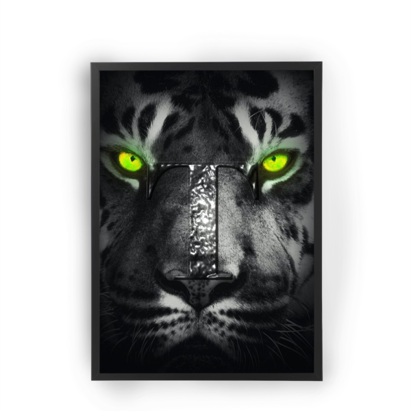 Poster tigre blanco personalizable con inicial del Nombre (Relieve 3D)