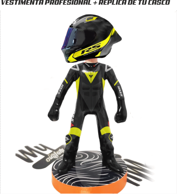 Figura individual piloto moto Gp Vestimenta Profesional + Réplica de casco a Elección